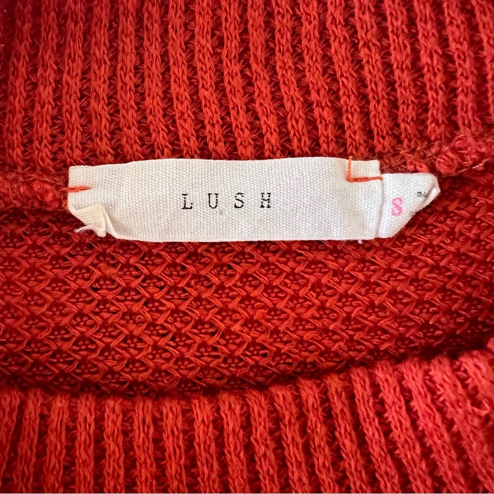 Lush Mockneck Deep Orange Sweater w/ Puffy Sleeves Size Small - Picture 5 of 8